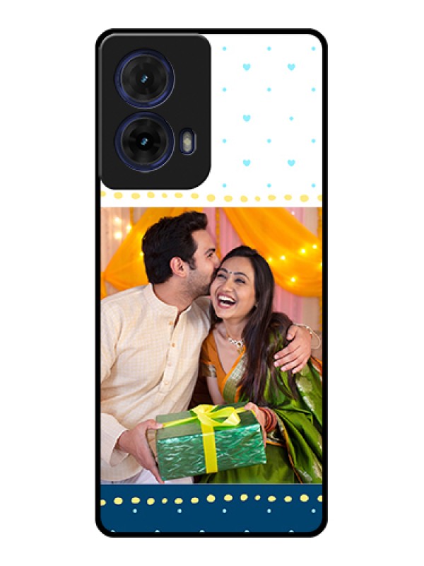 Custom Moto G85 5G Custom Glass Phone Case - White And Blue Abstract Design