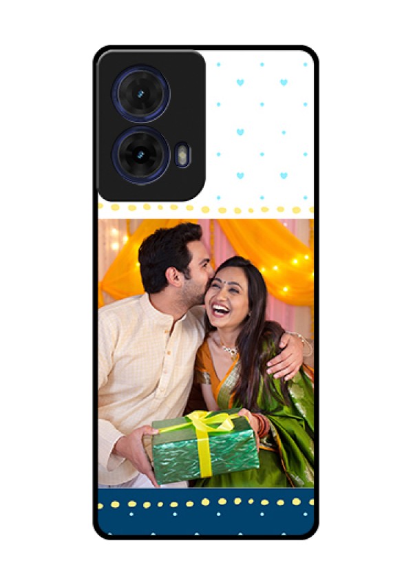 Moto G85 5G Custom Glass Phone Case - White And Blue Abstract Design