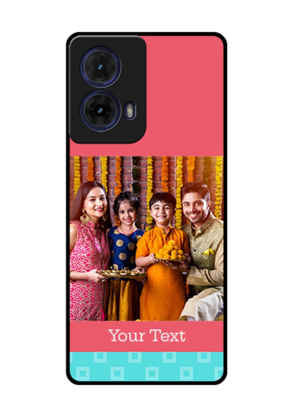 Moto G85 5G Custom Glass Phone Case - Peach & Blue Color Design