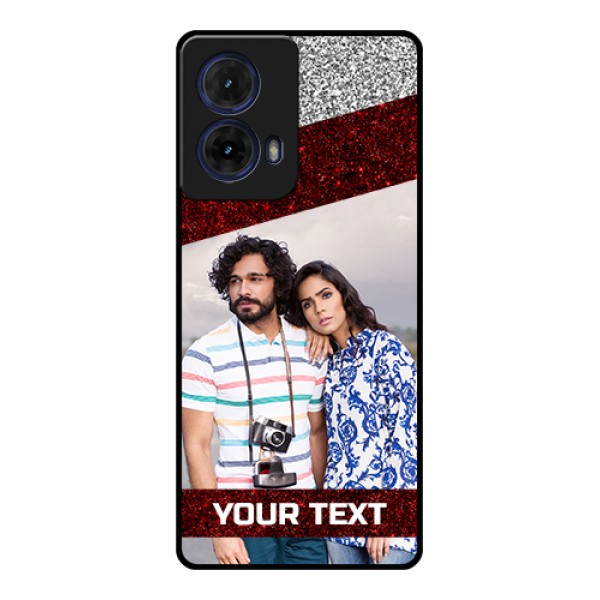 Moto G85 5G Custom Glass Phone Case - Image Holder With Glitter Strip Design Moto G85 5G Custom Glass Phone Case - Image Holder With Glitter Strip Design