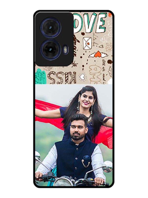 Custom Moto G85 5G Custom Glass Phone Case - Love Doodle Pattern