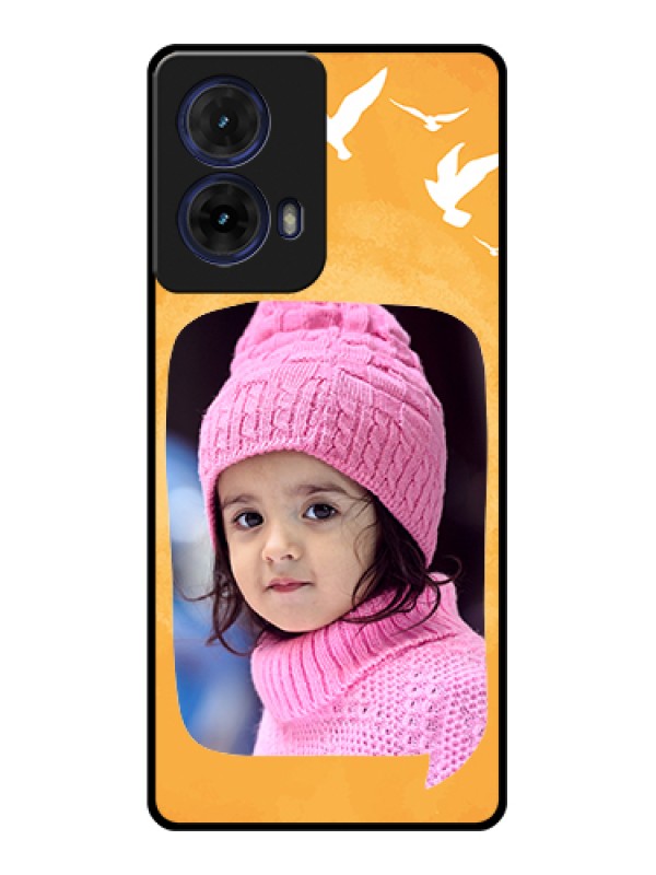 Custom Moto G85 5G Custom Glass Phone Case - Water Color Design With Bird Icons