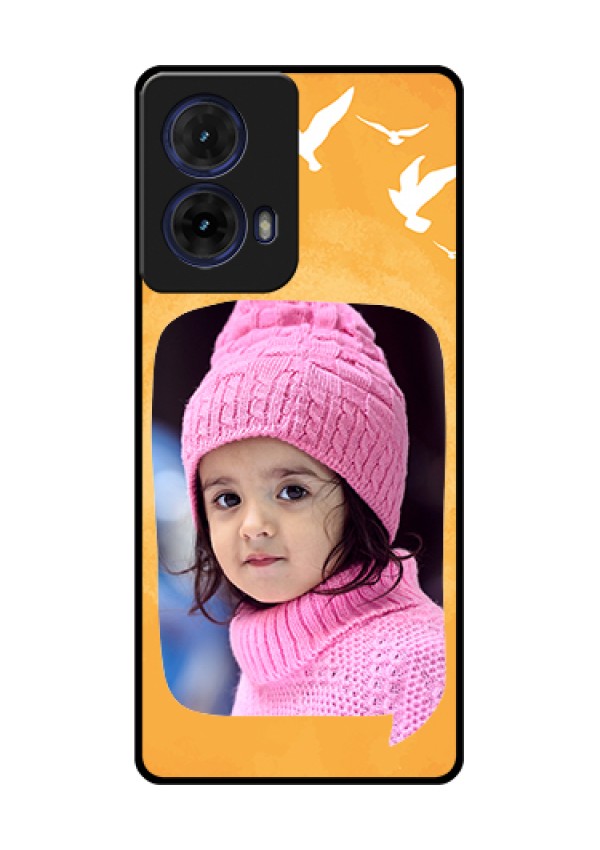 Moto G85 5G Custom Glass Phone Case - Water Color Design With Bird Icons