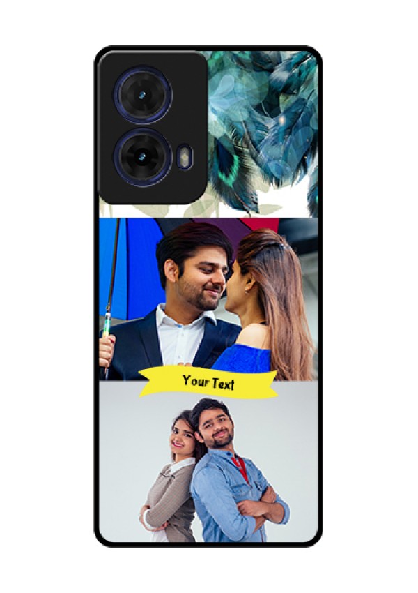 Moto G85 5G Custom Glass Phone Case - Image With Boho Peacock Feather Design