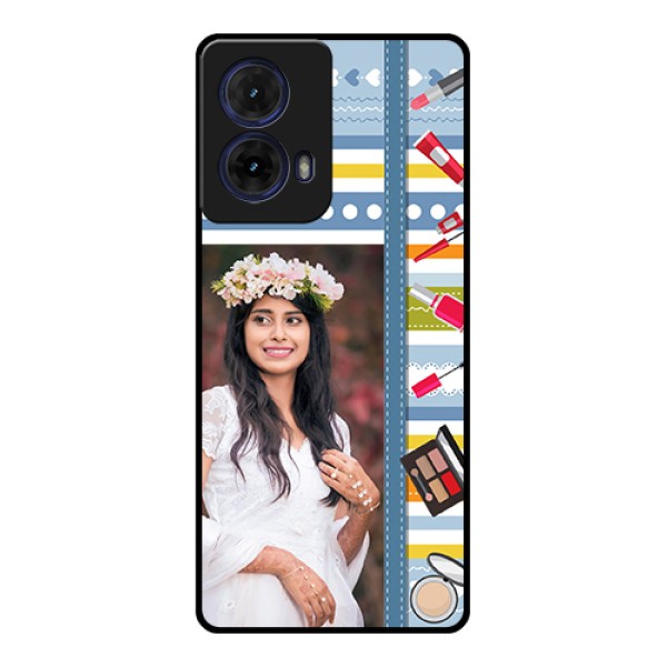 Moto G85 5G Custom Glass Phone Case - Makeup Icons Design
