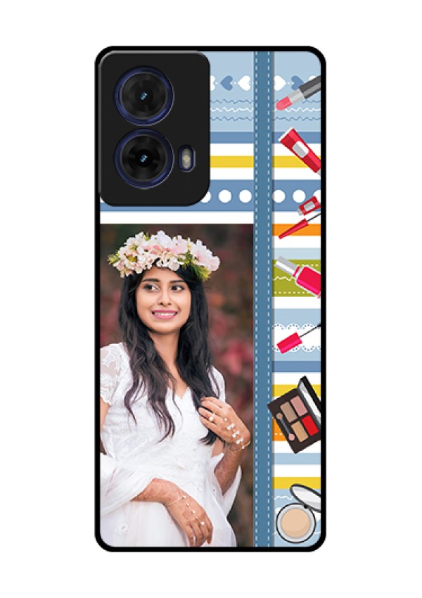 Moto G85 5G Custom Glass Phone Case - Makeup Icons Design