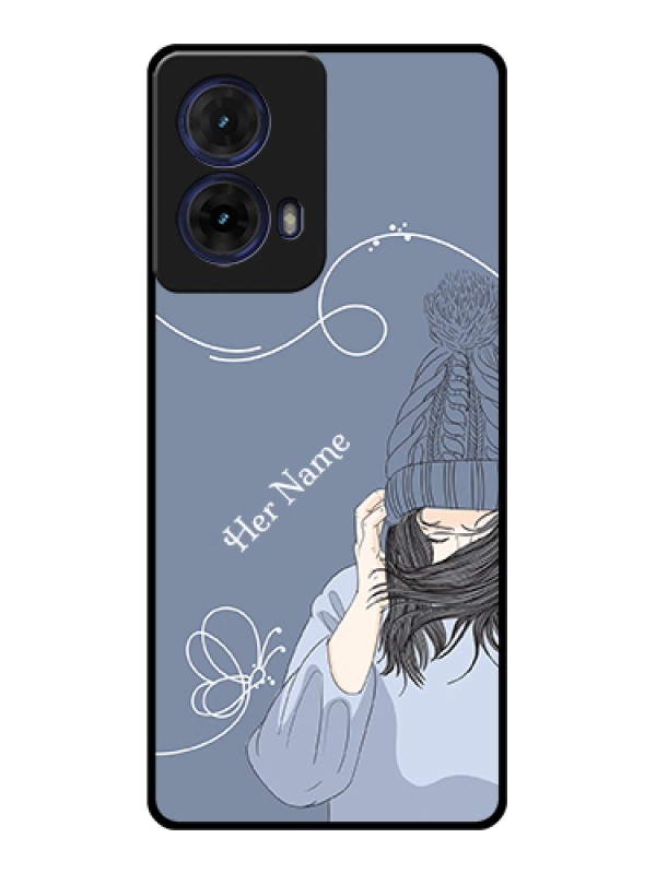 Custom Moto G85 5G Custom Glass Phone Case - Girl In Winter Outfit Design