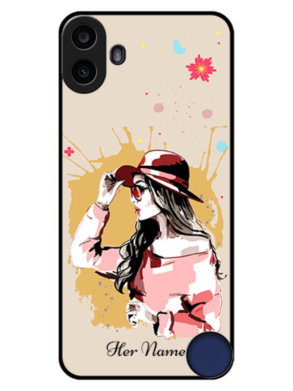 Custom Nothing CMF Phone 1 Custom Glass Phone Case - Women With Pink Hat Design