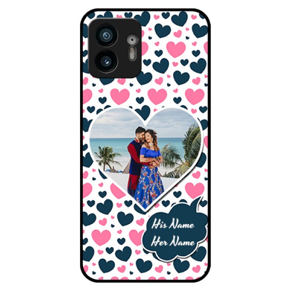 Nothing Phone 2 Custom Glass Phone Case - Pink & Blue Heart Design Nothing Phone 2 Custom Glass Phone Case - Pink & Blue Heart Design