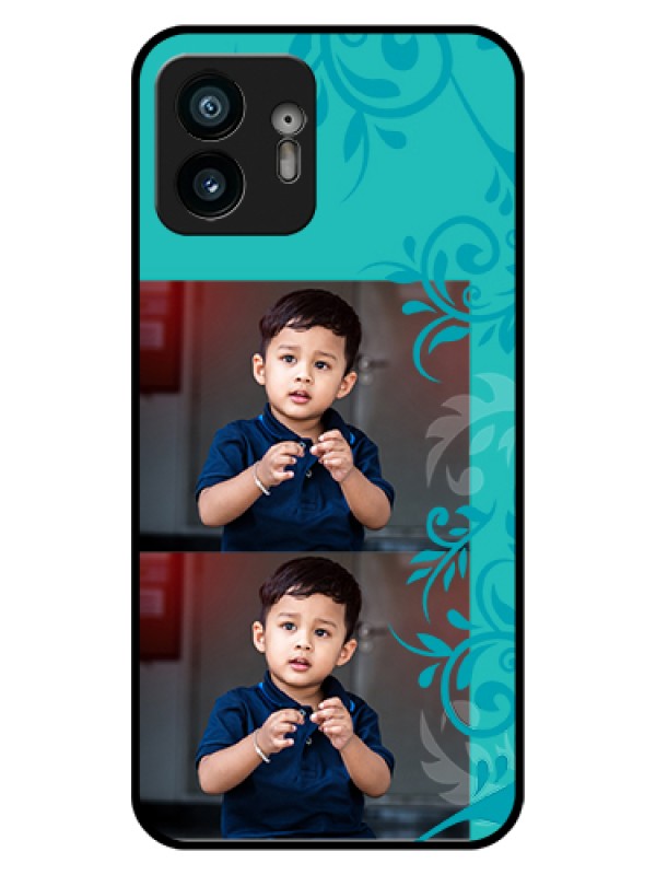 Custom Nothing Phone 2 Custom Glass Phone Case - With Photo And Green Floral Design