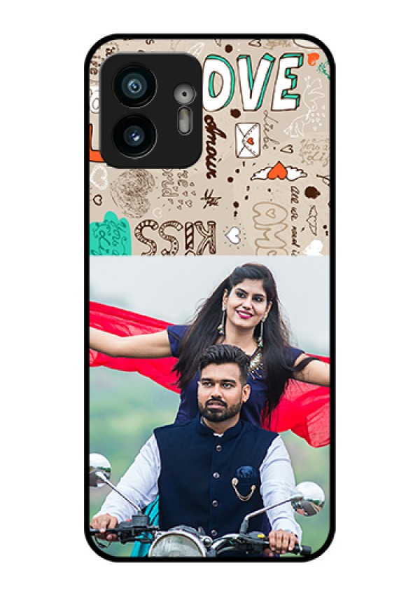 Nothing Phone 2 Custom Glass Phone Case - Love Doodle Pattern