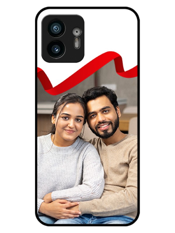 Custom Nothing Phone 2 Custom Glass Phone Case - Red Ribbon Frame Design