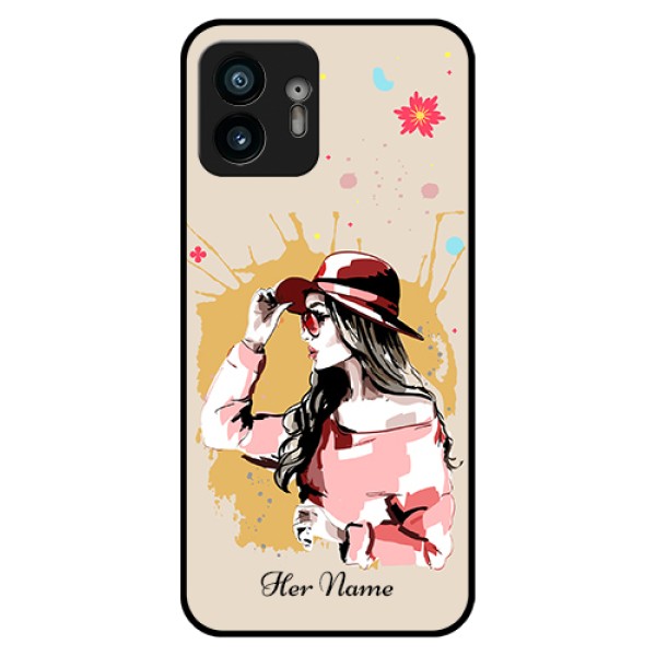 Nothing Phone 2 Custom Glass Phone Case - Women With Pink Hat Design Nothing Phone 2 Custom Glass Phone Case - Women With Pink Hat Design