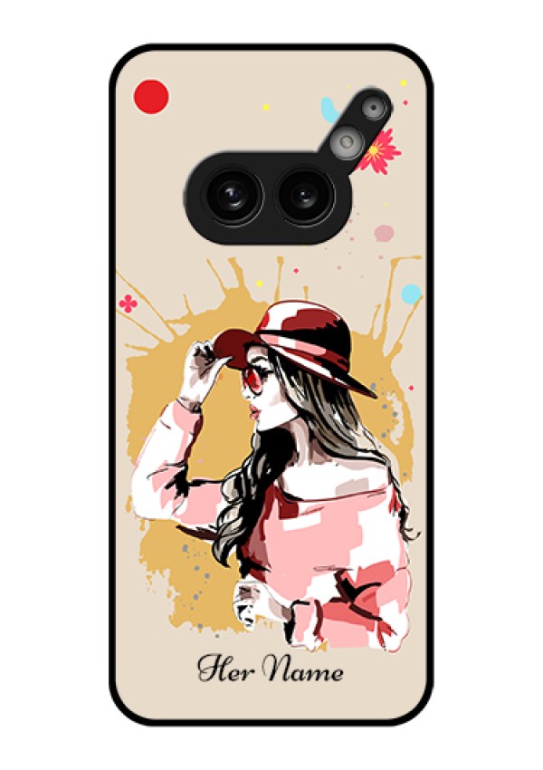 Nothing Phone 2A 5G Custom Glass Phone Case - Women With Pink Hat Design