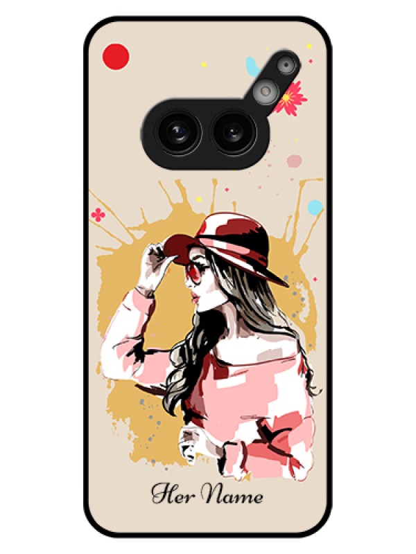 Custom Nothing Phone 2A Plus Custom Glass Phone Case - Women With Pink Hat Design