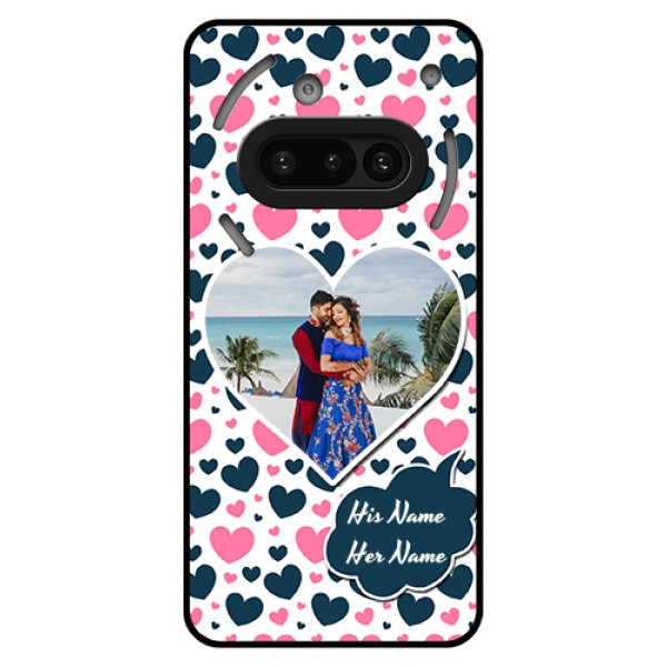 Nothing Phone 3A 5G Custom Glass Phone Case - Pink & Blue Heart Design Nothing Phone 3A 5G Custom Glass Phone Case - Pink & Blue Heart Design