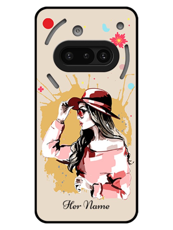 Custom Nothing Phone 3A 5G Custom Glass Phone Case - Women With Pink Hat Design