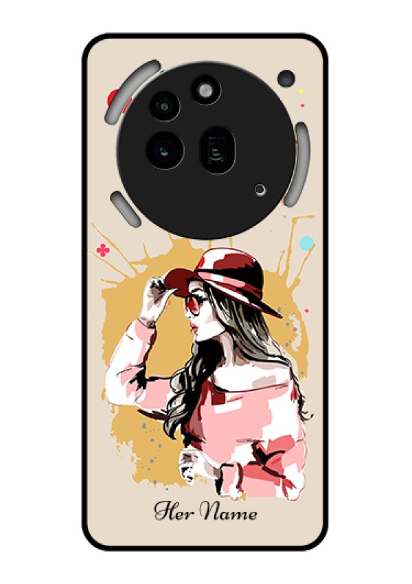 Nothing Phone 3A Pro 5G Custom Glass Phone Case - Women With Pink Hat Design