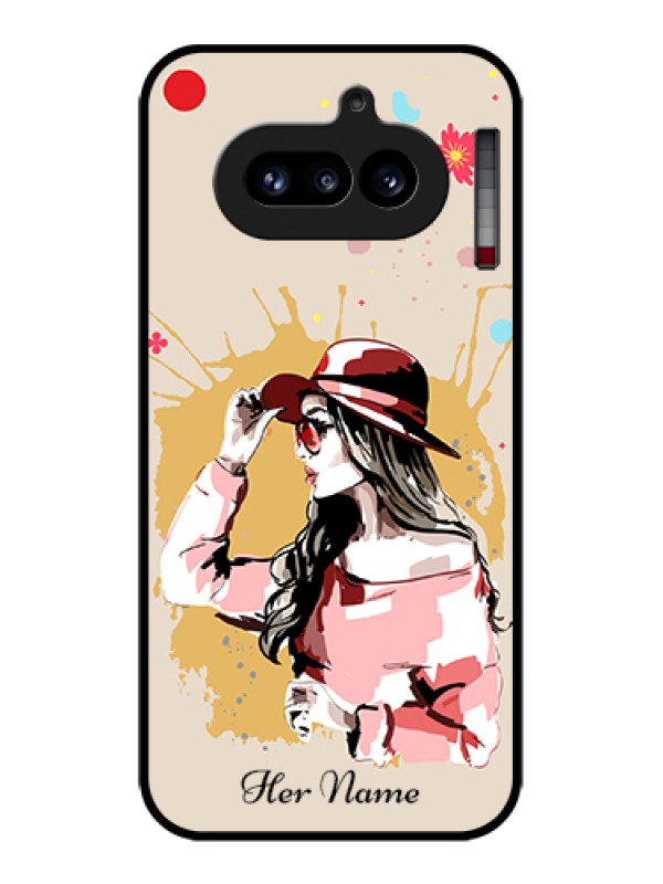 Custom Nothing Phone 4A 5G Custom Glass Phone Case - Women With Pink Hat Design
