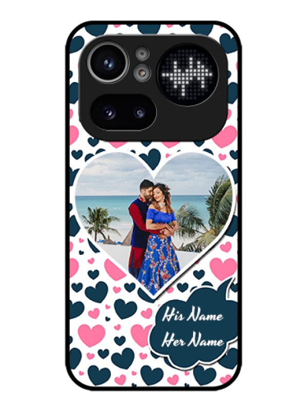 Custom Nothing Phone 4A Pro 5G Custom Glass Phone Case - Pink & Blue Heart Design
