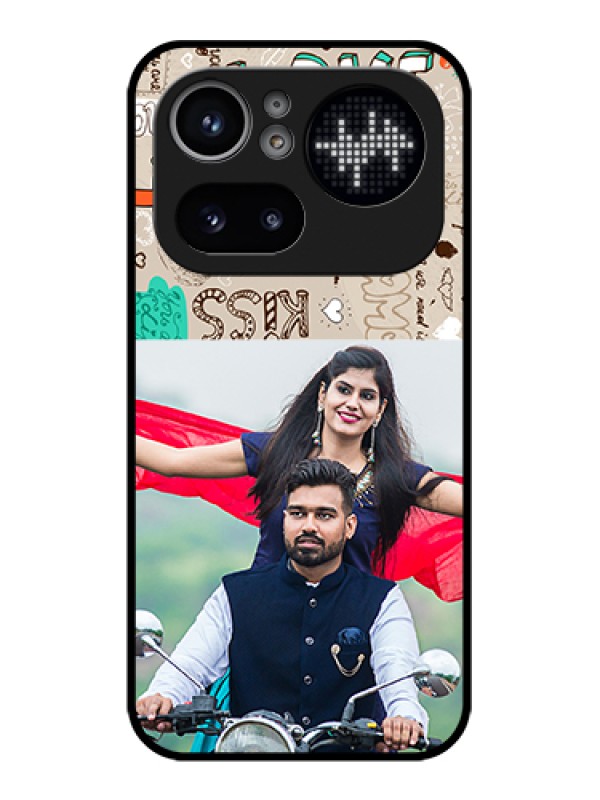 Custom Nothing Phone 4A Pro 5G Custom Glass Phone Case - Love Doodle Pattern