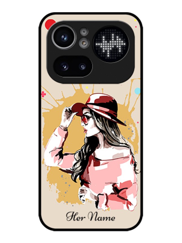 Custom Nothing Phone 4A Pro 5G Custom Glass Phone Case - Women With Pink Hat Design