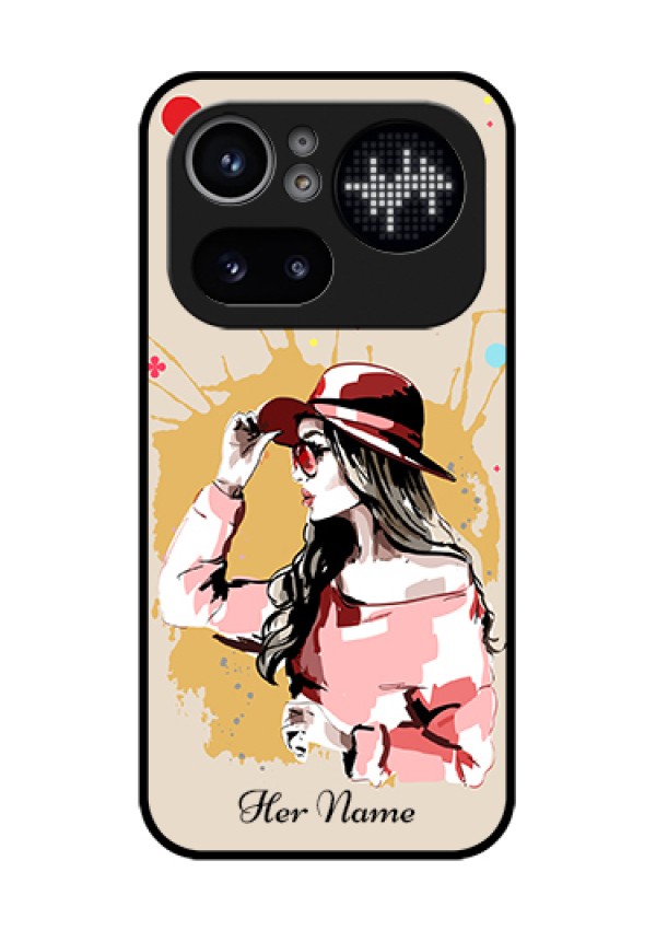 Nothing Phone 4A Pro 5G Custom Glass Phone Case - Women With Pink Hat Design