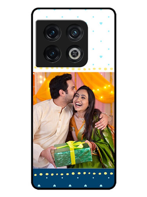 Custom OnePlus 10 Pro 5G Personalized Glass Phone Case - White and Blue Abstract Design