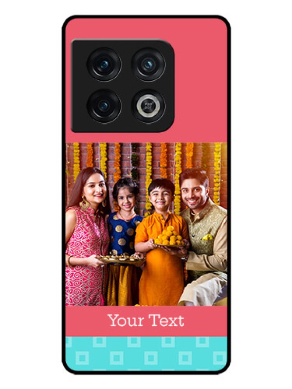 Custom OnePlus 10 Pro 5G Personalized Glass Phone Case - Peach & Blue Color Design