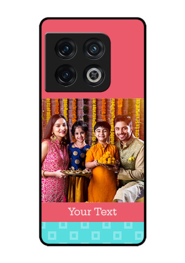 OnePlus 10 Pro 5G Personalized Glass Phone Case - Peach & Blue Color Design