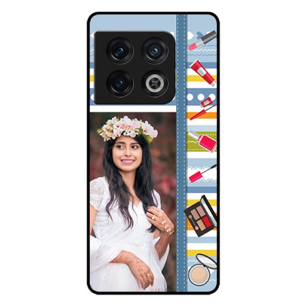 OnePlus 10 Pro 5G Personalized Glass Phone Case - Makeup Icons Design