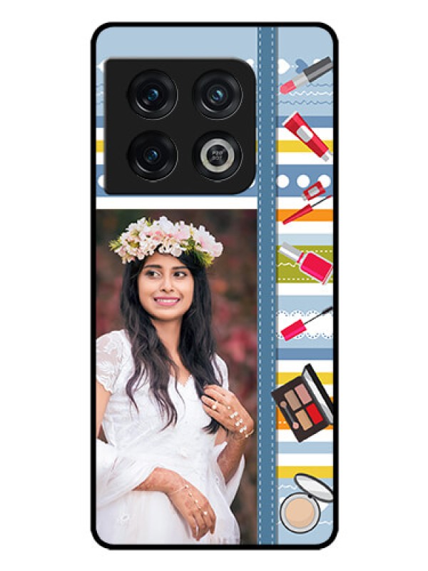 Custom OnePlus 10 Pro 5G Personalized Glass Phone Case - Makeup Icons Design