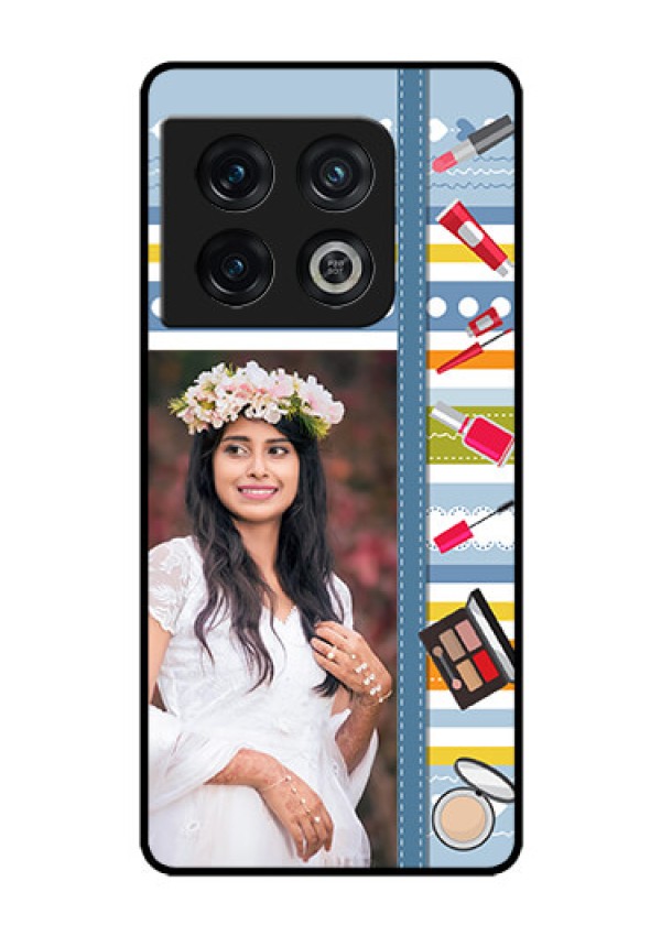 OnePlus 10 Pro 5G Personalized Glass Phone Case - Makeup Icons Design