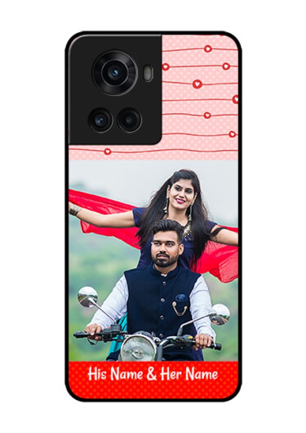 OnePlus 10R 5G Personalized Glass Phone Case - Red Pattern Case Design