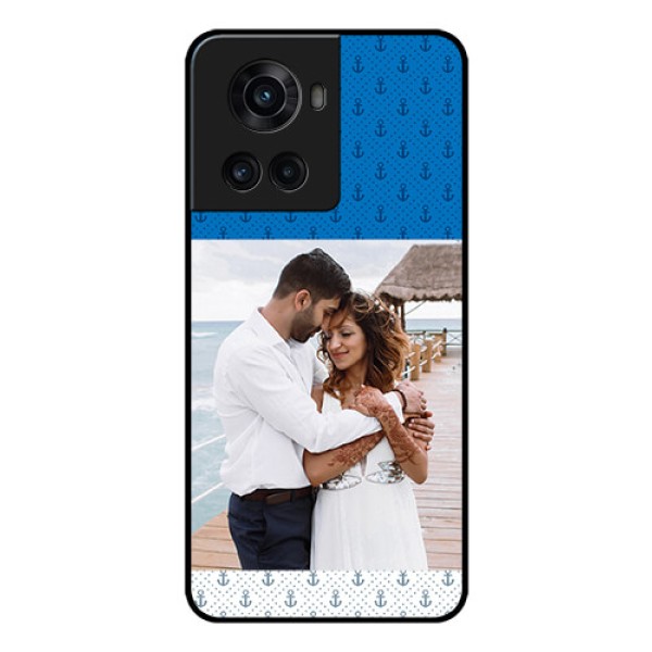 OnePlus 10R 5G Photo Printing on Glass Case - Blue Anchors Design