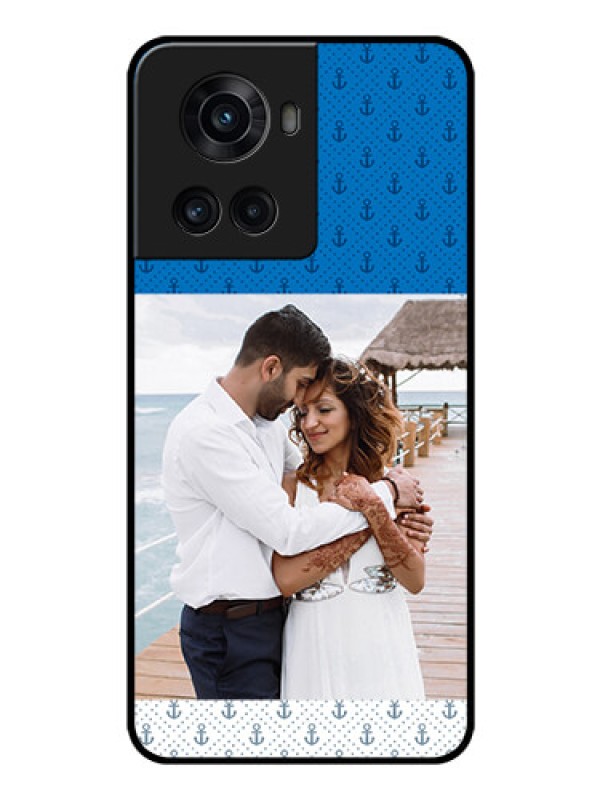 Custom OnePlus 10R 5G Photo Printing on Glass Case - Blue Anchors Design
