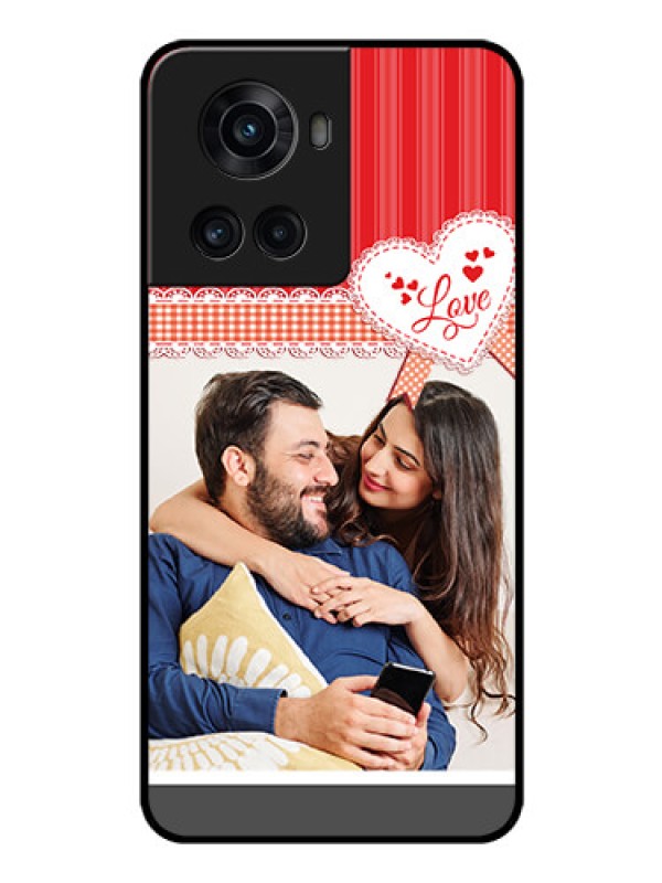 Custom OnePlus 10R 5G Custom Glass Mobile Case - Red Love Pattern Design