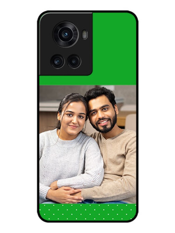 Custom OnePlus 10R 5G Personalized Glass Phone Case - Green Pattern Design