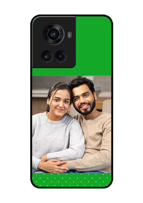 OnePlus 10R 5G Personalized Glass Phone Case - Green Pattern Design
