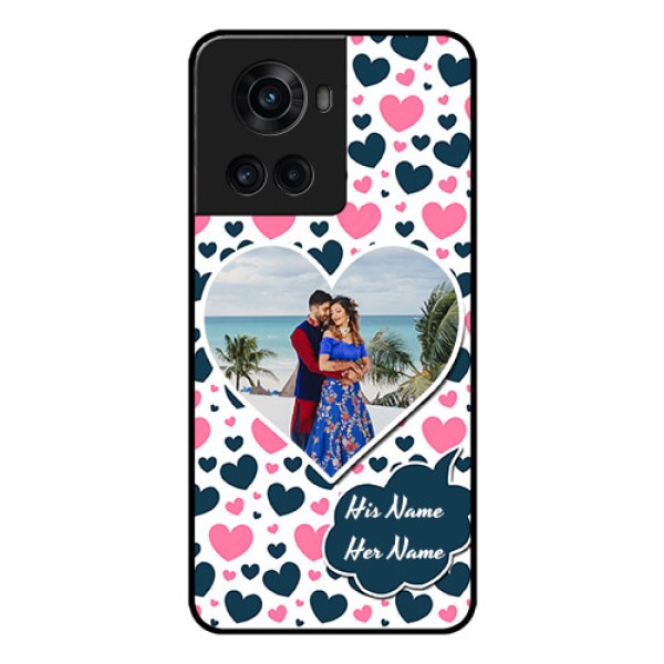 OnePlus 10R 5G Custom Glass Phone Case - Pink & Blue Heart Design OnePlus 10R 5G Custom Glass Phone Case - Pink & Blue Heart Design