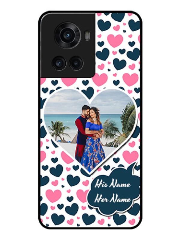 Custom OnePlus 10R 5G Custom Glass Phone Case - Pink & Blue Heart Design