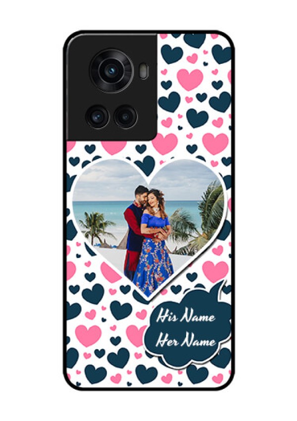 OnePlus 10R 5G Custom Glass Phone Case - Pink & Blue Heart Design
