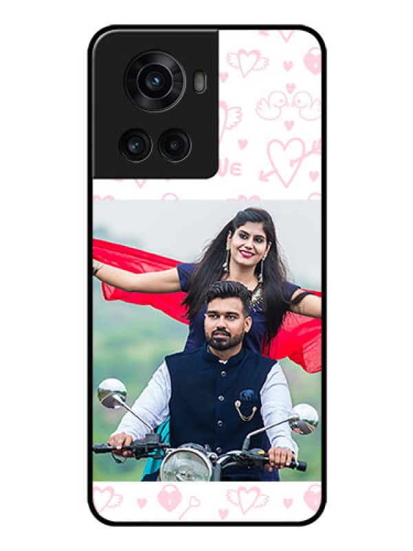 Custom OnePlus 10R 5G Custom Glass Mobile Case - Pink Flying Heart Design
