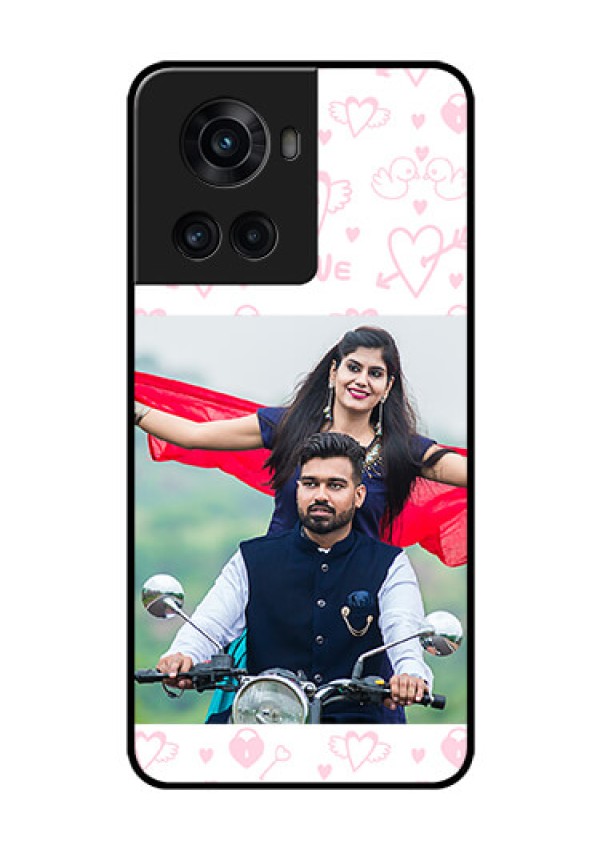 OnePlus 10R 5G Custom Glass Mobile Case - Pink Flying Heart Design