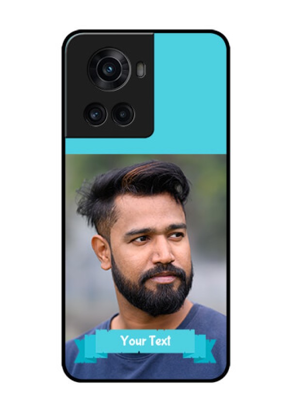 OnePlus 10R 5G Personalized Glass Phone Case - Simple Blue Color Design