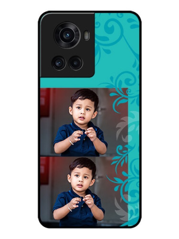 Custom OnePlus 10R 5G Personalized Glass Phone Case - with Photo and Green Floral Design