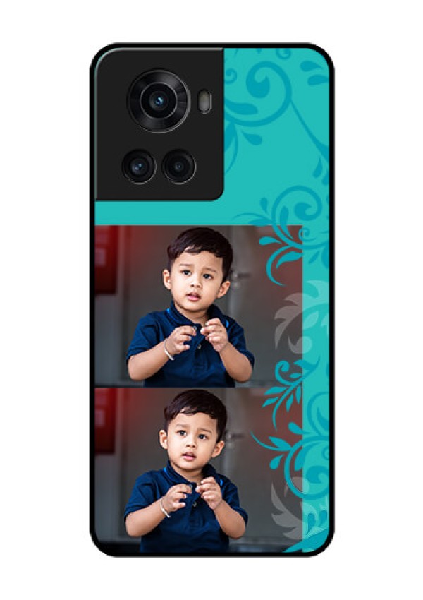 OnePlus 10R 5G Personalized Glass Phone Case - with Photo and Green Floral Design