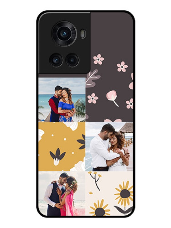 Custom OnePlus 10R 5G Photo Printing on Glass Case - 3 Images with Floral Design