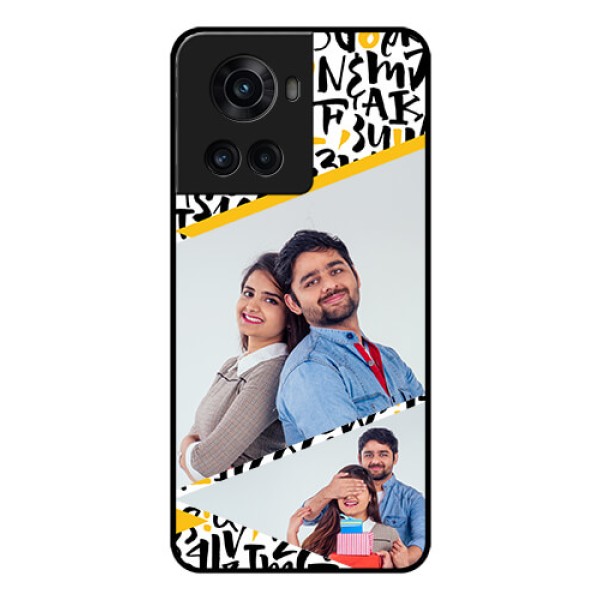 OnePlus 10R 5G Custom Glass Mobile Case - Letters Pattern Design