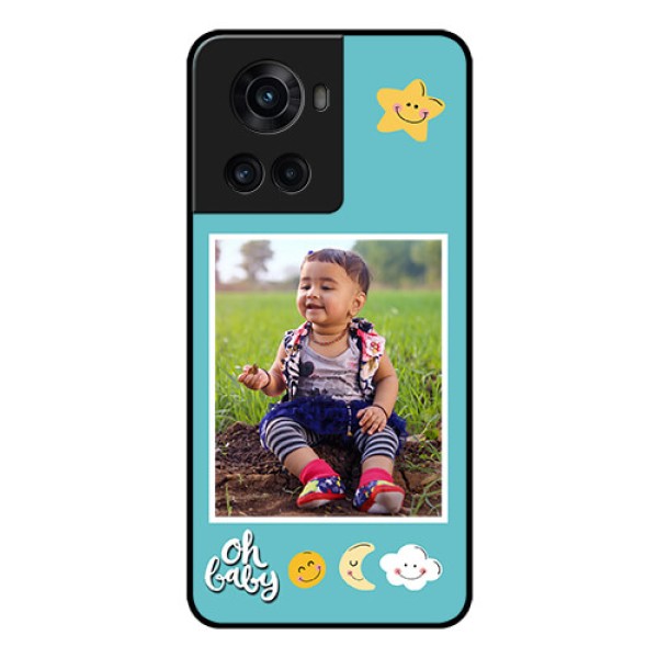 OnePlus 10R 5G Personalized Glass Phone Case - Smiley Kids Stars Design